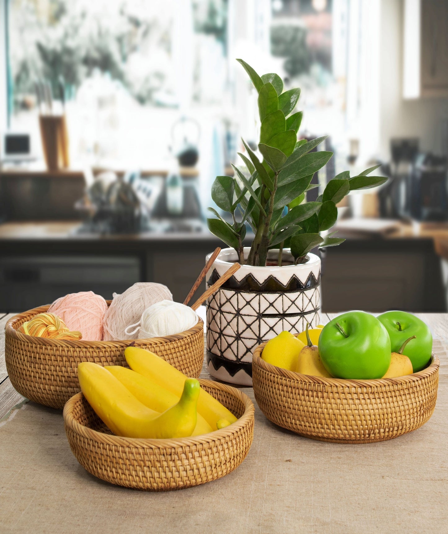 Bowl Shaped Wicker Basket Set